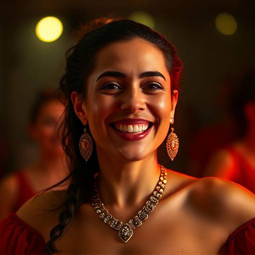 Retrato de Gabriela Souza, uma instrutora de samba apaixonada e talentosa.